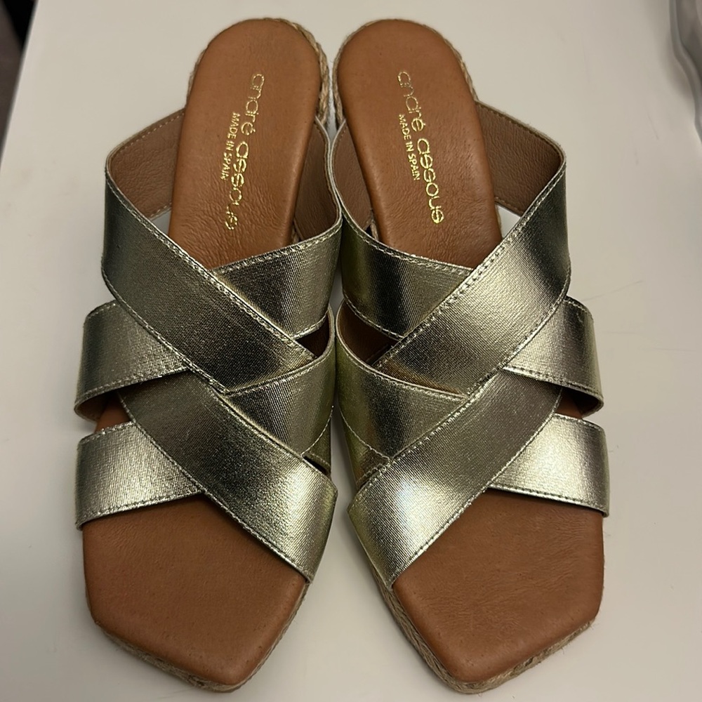 Andre Assous metallic wedge sandal